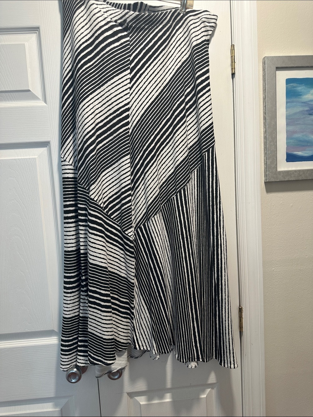 Chico's Black and White Diagonal Striped Maxi Skirt